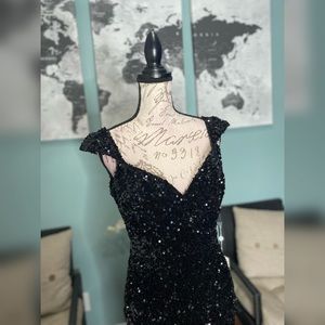 Black prom dress with leg slit Portia & Scarlett